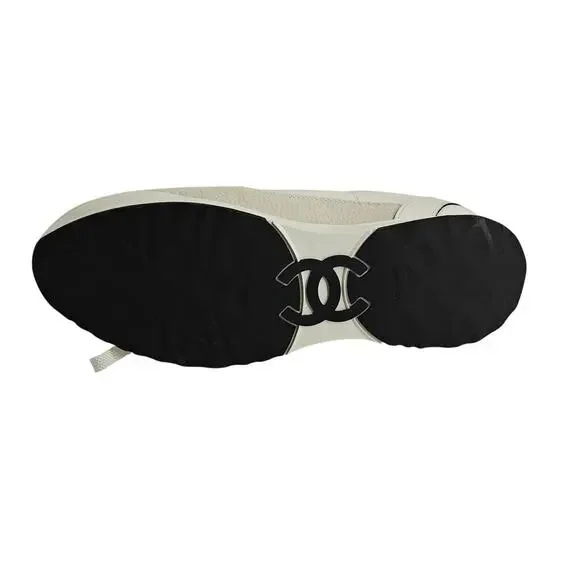 ChanelCalfskin Suede CC Womens Sneakers 38 White Black